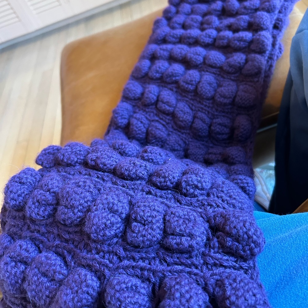 Very Soft Bubble Knit Purple Scarf 100% Baby Alpaca